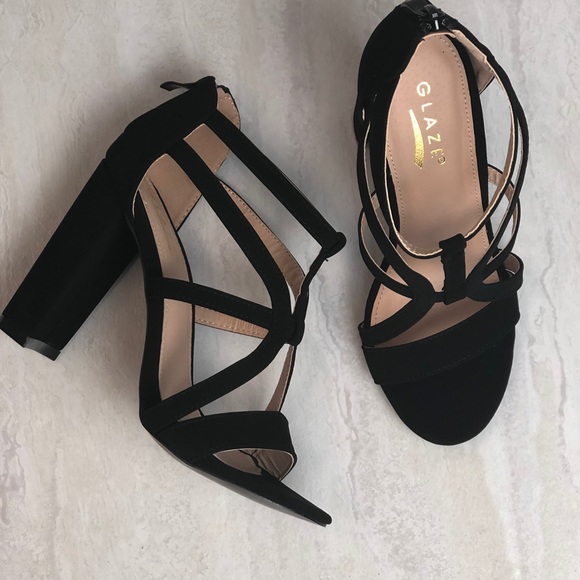 Glaze Shoes - Black Chunky Strapped Heels